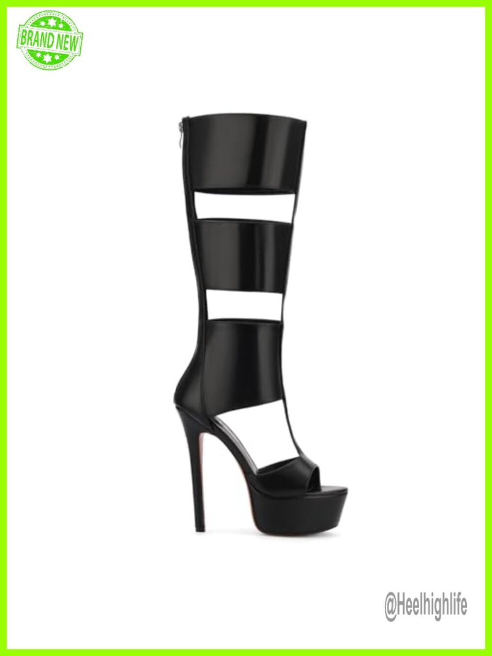 Faux Leather Platform Knee High Heels for Women, Gladiator Open Toe Summer - Picture 4 of 6